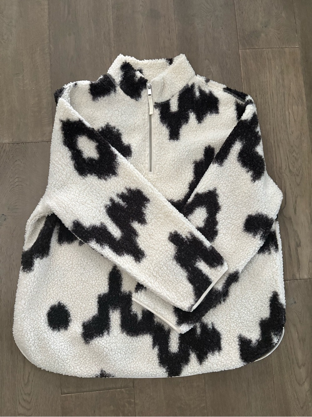 H&M Black & White Sherpa Half-Zip Teddy Jacket